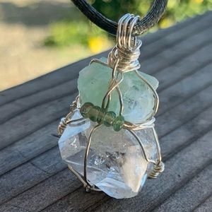 Green Apophyllite, Herkimer Quartz & Apatite Necklace